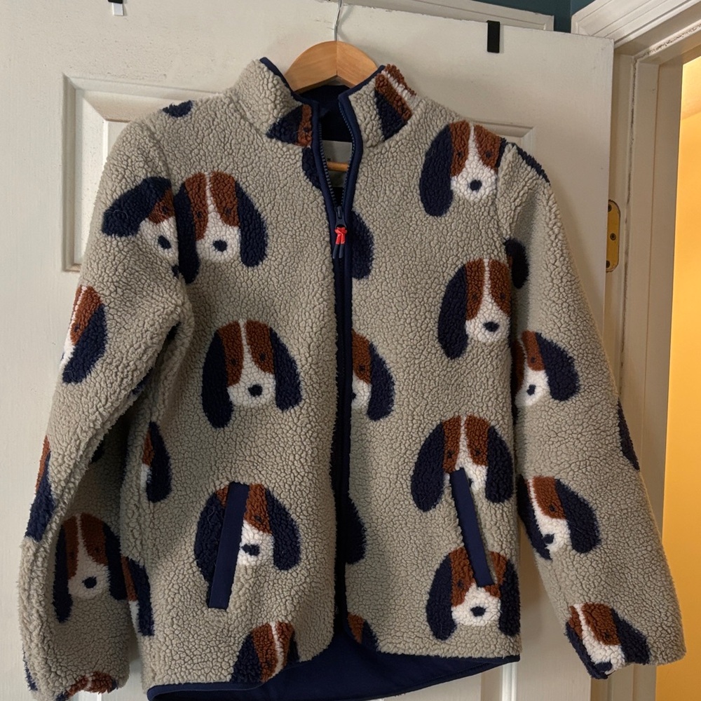 Mini Boden Kids Fleece Jacket with Dog Pattern - Cream and Brown